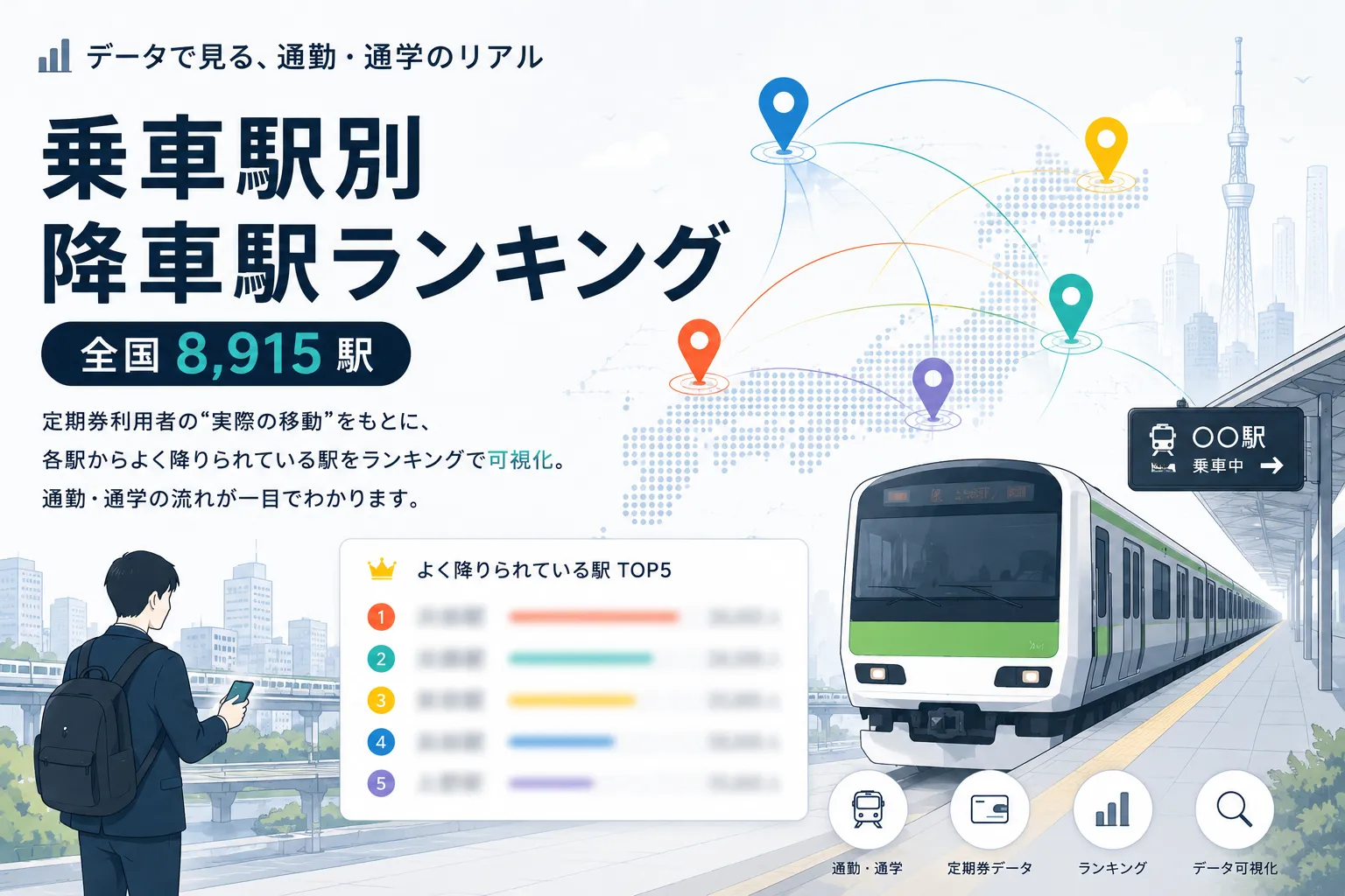 乗車駅別 降車駅ランキング（首都圏・定期券利用者）